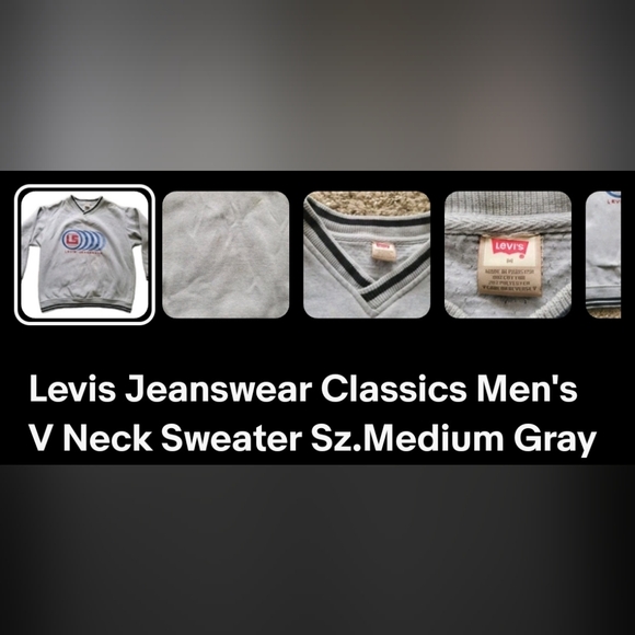 Levi's Jeanswear Classic Men's Gray V Neck Sweater Size Medium - Picture 2 of 10